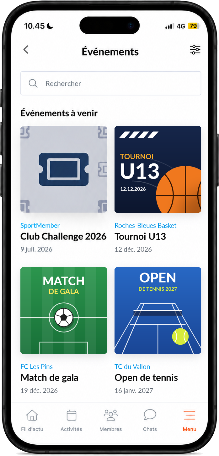 La billetterie et les événements du club dans l'application SportMember